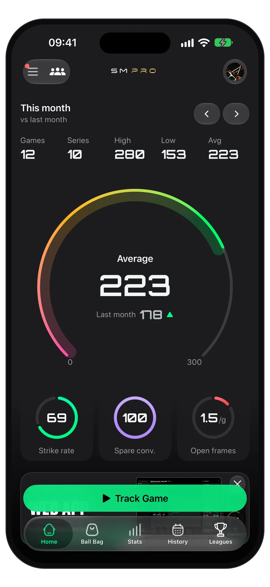 StrikeMaster home screen