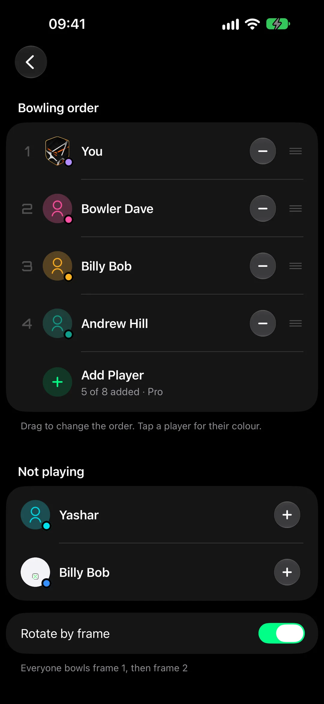 Choosing players and bowling order for a game in StrikeMaster